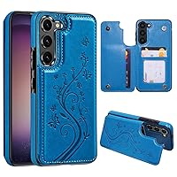 Korecase for Samsung Galaxy S24 Plus Wallet Case with Card Holder, PU Leather Butterfly Flower Back Flip Cover for Women,Shockproof Kickstand Protective Phone Case for Galaxy S24 Plus 2024, Blue