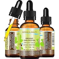 Organic CHIA SEED OIL 100% Pure Natural Virgin Unrefined Cold-pressed carrier oil 0.33 Fl oz 10 ml for Face, Skin, Body, Hair, Lip, Nails. Rich in vitamin E by Botanical Beauty