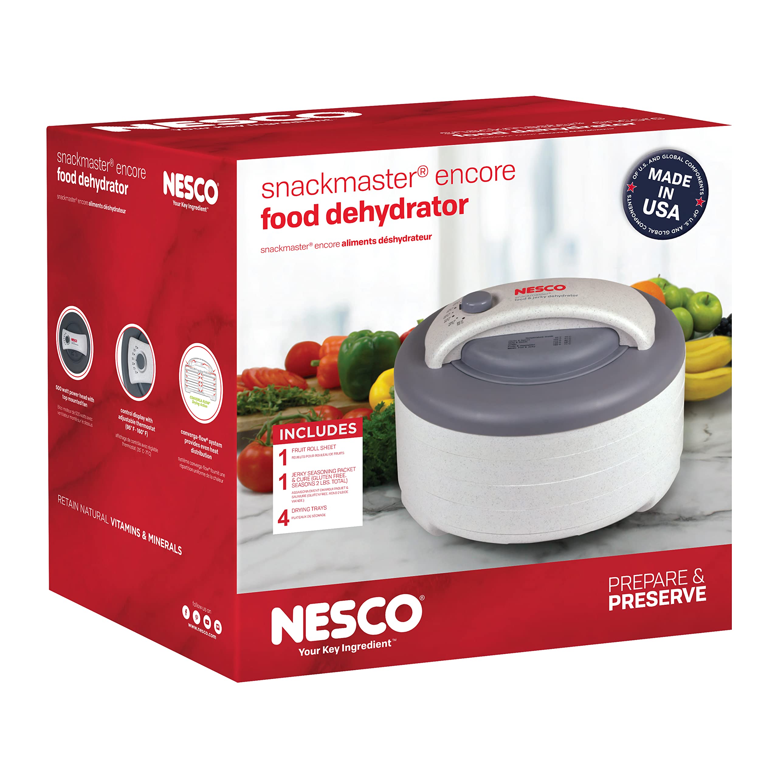 Nesco FD-61 Snackmaster Encore Food Dehydrator for Great Jerky and Snacks, 4 Trays, Gray