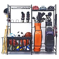 Garage Sports Equipment Organizer, Golf Bag Stand for Garage Ball Storage Rack Indoor/Outdoor Kids Toys Storage Organizer Bins, Ball Holder with Baskets