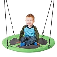 Hey! Play! Saucer Swing – 40” Diameter Hanging Tree or Swing Set Outdoor Playground or Backyard Play Accessory Round Disc with Adjustable Rope, Green/Black