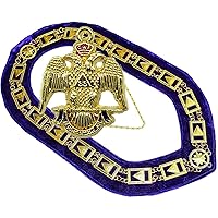33 Degree Masonic Regalia 33RD Degree Scottish Rite Golden Chain Purple Velvet Back Chain Collar with Small Pendant Jewel