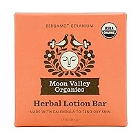 Moon Valley Organics Herbal Lotion Bar in Bergamot Geranium, Moon Melt Bar, Calendula and Comfrey, Beeswax, Heal and Restore Chapped Skin, Soothing
