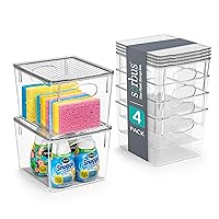 Sorbus Cleaning Supplies Organizer - Clear Containers with Lids for Organizing Cleaning Supplies Under the Sink - Bins for Organizing Kitchen and Bathroom Essentials - Plastic Storage Bins (4 Pack)