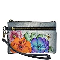 Anna by Anuschka Women's Hand-Painted Leather Wristlet Organizer Wallet, Paradise Found Grey