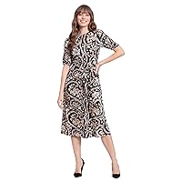 London Times Women's Puff Sleeve Waist Tie Fit and Flare Dress
