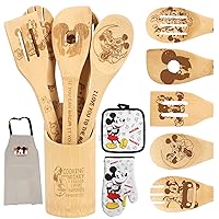 Wooden Spoon for Cooking - Cartoon Wooden Spoons Bamboo Utensils Set Kitchen Decoration- Birthday Gift Kitchen Accessory with Cute Apron Oven Mitt Potholder - Best Kitchen Gifts for Women Friends 9PCS