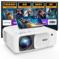 [4P/4D Keystone] VYSER Projector with WiFi and Bluetooth, 400ANSI Native 1080P Projector with Screen & Bag, 300