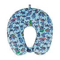 FUL Disney Stitch Kids Travel Neck Pillow for Airplane, Car and Office Comfortable and Breathable, Blue
