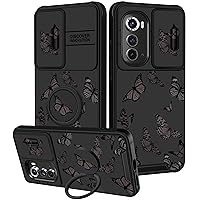 (2in1 for Motorola Edge 2022 Case Butterfly Women Cute Girls Phone Cover Girly Pretty Aesthetic Black Butterfly Unique Fashion Design with Camera Cover and Ring for Moto Edge 2022 Case 6.6''