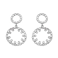 3.50 CTW Natural Diamond Polki Geometric Dangles 925 Sterling Silver Platinum Plated Round Handmade Slice Diamond Earrings