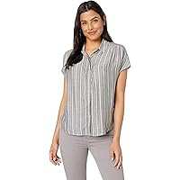 Lucky Brand Women's Short Sleeve Button UP Stripe TOP, Grey Multi, S
