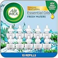 Air Wick Plug in Scented Oil Refill, 10ct, Fresh Waters, Eco Friendly, Essential Oils, Air Freshener