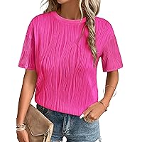 Zeagoo Womens Short Sleeve Textured Tops Crewneck Oversized Solid Color Loose Shirts Casual Basic Tee Blouses S-2XL