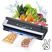 Vacuum Sealer Machine - 8 in 1 Food Vacuum Sealer Machine with Build-in Cutter Automatic Air Sealing System LED Indicator for Food Storage Dry and Moist Food Modes with 15Pcs Seal Bags Kit (Black)