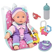 Gift Boutique Soft Body Baby Doll for Toddlers with Take Along Doll Backpack Carrier Accessories, Interactive 10 Inch Infant Doll with Car Booster Seat for Girls 2 3 4 5 Year Old