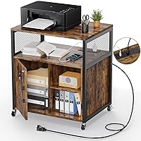 EasyCom File Cabinet with Lock, Large Printer Stand with USB Charging Port, Vertical Filing Cabinets with Storage for Letter Size,A4,and File Folders, Rustic Brown