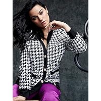 Women's Casual Jacket Fashion Beauty Houndstooth Pattern Button Front Cardigan Unique Comfortable Charming Lovely (Color : Black and White, Size : Medium)