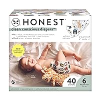 The Honest Company Clean Conscious Diapers | Plant-Based, Sustainable | All The Letters + It's a Pawty | Club Box, Size 6 (35+ lbs), 40 Count