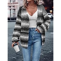 Women's Cardigans Ombre Drop Shoulder Duster Cardigan (Color : Black and White, Size : Large)
