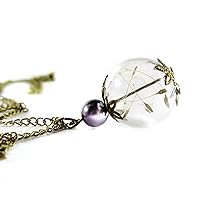 Dandelion Chain with Real Dandelion Seeds with Pearl Pendant
