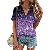 Women's Casual Boho Floral Printed V Neck Tops Short Sleeve T Shirt Blouse Tunic Tops Summer T-Shirts Basic Daily Blouse