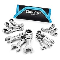 DURATECH Stubby Flex-head Ratcheting Combination Wrench Set, Metric, 12-piece, 8-19mm, CR-V Steel, with Pouch
