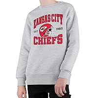Junk Food Clothing x NFL - Kansas City Chiefs - Team Helmet - Kids Crewneck Fleece Sweatshirt for Boys and Girls - Size Medium