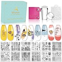 Biutee Nail Stamping Plates Nail Stamping Kit Flower Leaf Geometry Line Butterfly Pattern Nail Stamp Plate with Nail Stamper Scraper Storage Bag Gift Box Nail Stamp Templates for Nail Art Design DIY