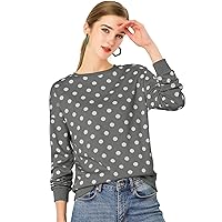 Allegra K Women's Winter Fall Knitted Pullover Sweatshirt Long Sleeve Polka Dots Sweater