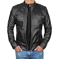 Black Leather Motorcycle Jacket Men | [1100125] Black Ddge, XL