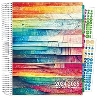 Aug 2024-Jul 2025 Deluxe Teacher Planner Notebook 8.5x11 Daily Weekly Monthly Organizers with 7 Periods, Pocket Folder, Dated Calendar, Page Tabs, Bookmark and Planning Stickers (Rainbow Oak)