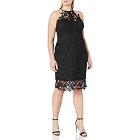 City Chic Women's Plus Size Halter Necklined Dress with Lace Overlay