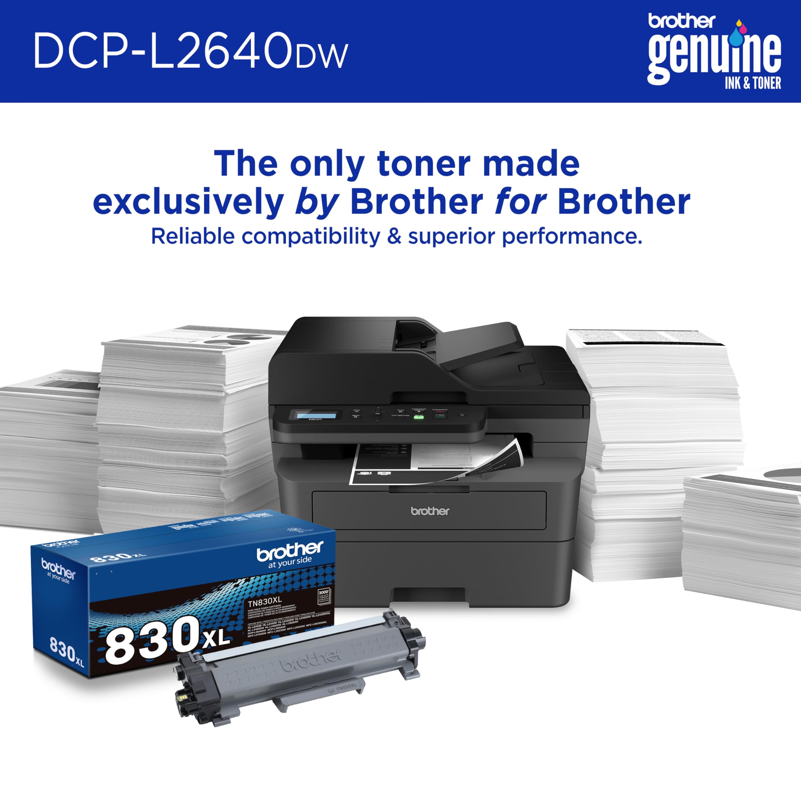 Brother DCP-L2640DW Wireless Compact Monochrome Multi-Function Laser Printer with Copy and Scan, Duplex, Mobile, Black & White | Includes Refresh Subscription Trial(1), Amazon Dash Replenishment Ready