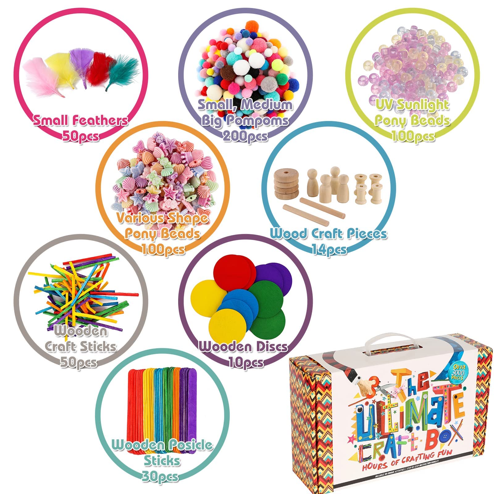 3000+ Pcs Arts and Crafts Supplies for Kids - Kids Craft kit for Boys &  Girls - The Ultimate Craft Box Set with 99 Activities Book for Ages 4-6,  6-8