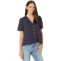 Lucky Brand Womens Flutter Sleeve Button Up Embroidered Boho Blouse