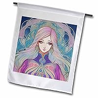 3dRose Art Nouveau woman. Admirable fantasy goddess in purple dress charm - Flags (fl-376042)