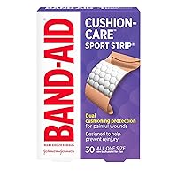 Band-Aid Brand Sterile Cushion Care Flexible Sport Strip Water Resistant Adhesive Bandages, Active First Aid & Wound Care for Minor Cuts, Scrapes & Burns, Extra-Wide Comfort Pad, 30 ct