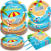 200 Pieces Beach Party Supplies Summer Birthday Party Decorations Disposable Paper Plates Napkins Forks Dinnerware Tableware Set Beach Party Decoration Favors For Kids Serves 50