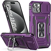 Case for iPhone 15 Plus iPhone Case iPhone 15 Plus Phone Case with Camera Lens Cover, with Ring Holder Kickstand, fit Magnetic Car Mount, for iPhone 15 Plus (Purple)