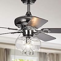 Warehouse of Tiffany Zareen 1-Light Glass and Crystal 5-Blade 42-Inch Pear Black Ceiling Fan