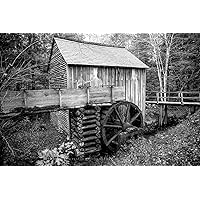Country Photography Print (Not Framed) Black and White Picture of John Cable Mill in Cades Cove in Great Smoky Mountains Tennessee Rustic Wall Art Farmhouse Decor (4