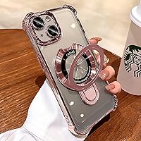 for iPhone 15 Plus Case with Magnetic Ring Stand,[Compatible with MagSafe] Four Corners Shockproof [Military Grade Drop Protection] Luxury Slim Kickstand Case for iPhone 15 Plus-Pink