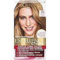 L'Oreal Paris Excellence Creme Permanent Triple Care Hair Color, 7G Dark Golden Blonde, Gray Coverage For Up to 8 Weeks, All Hair Types, Pack of 1