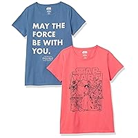 Amazon Essentials Disney | Marvel | Star Wars | Princess Women's Short-Sleeve Crew-Neck T-Shirts, Pack of 2