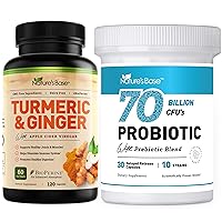 NATURE'S BASE Turmeric & Ginger 120 ct + Probiotics 70 Billion CFU 30 ct