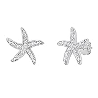 Dazzlingrock Collection Round White Diamond Asteroidea Dancing Sea Starfish Shape Pushback Stud Earrings for Her (0.23 ctw, Color I-J, Clarity I2-I3), 925 Sterling Silver