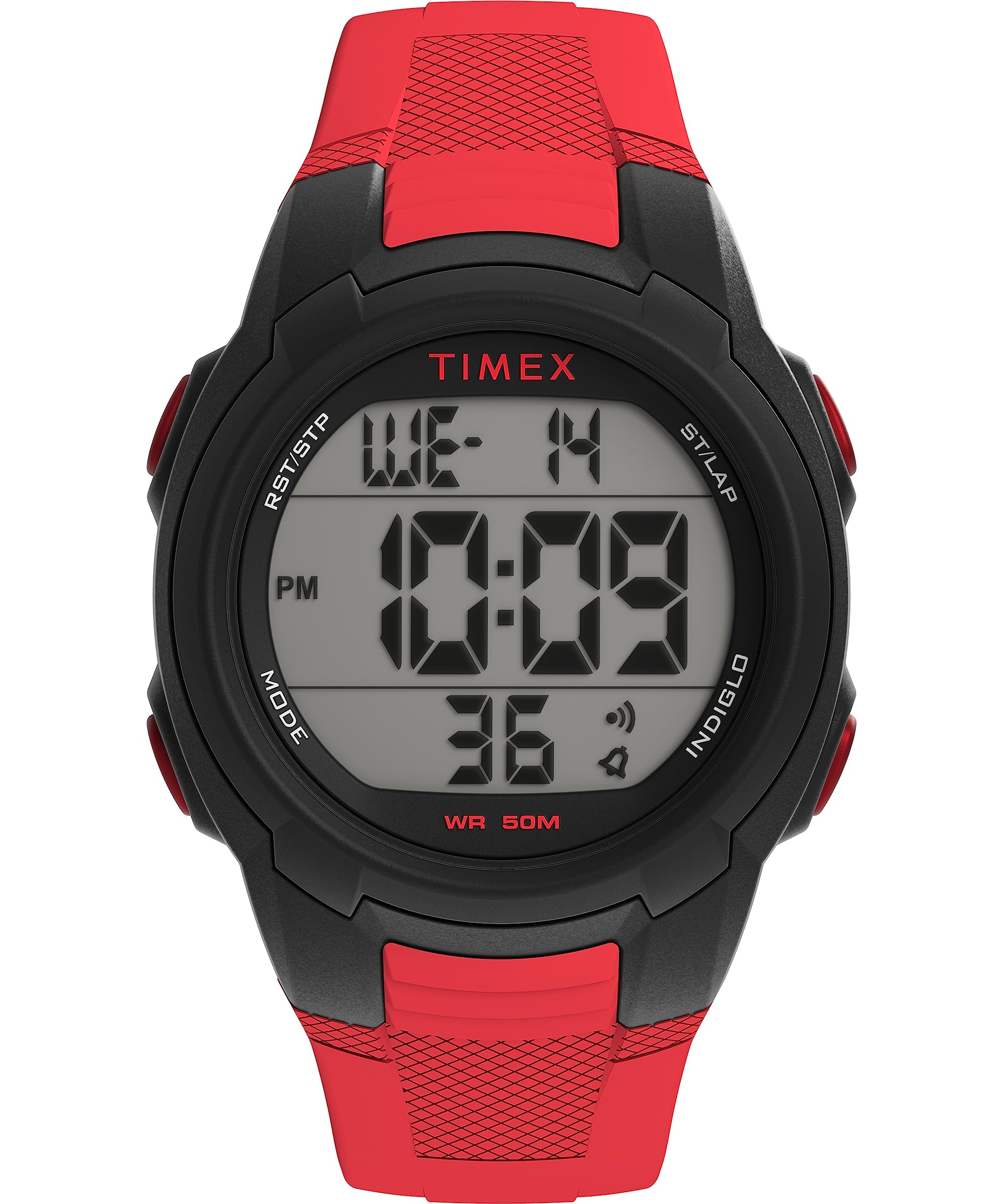Timex Unisex T100 40mm Watch - Red Strap Digital Dial Black Case