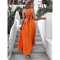Women's Dress Dresses for Women One Shoulder Cut Out Waist Tie Backless Split Thigh Dress Dresses (Color : Orange, Size : X-Large)