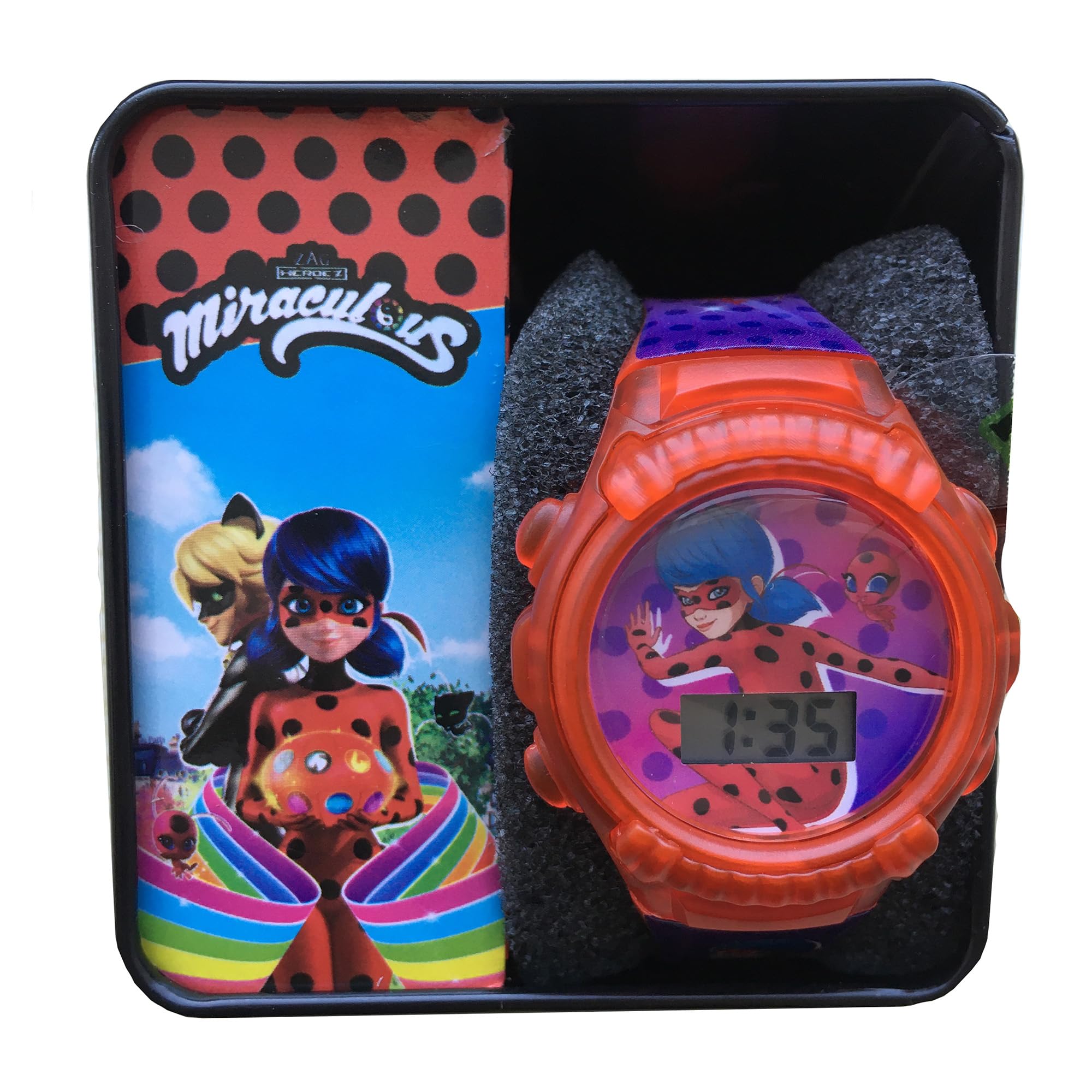 Accutime Kids Miraculous Ladybug Digital Flashing LCD Quartz Childrens Wrist Watch for Boys, Girls, Toddlers with Pink Strap (Model: MRC4005AZ)
